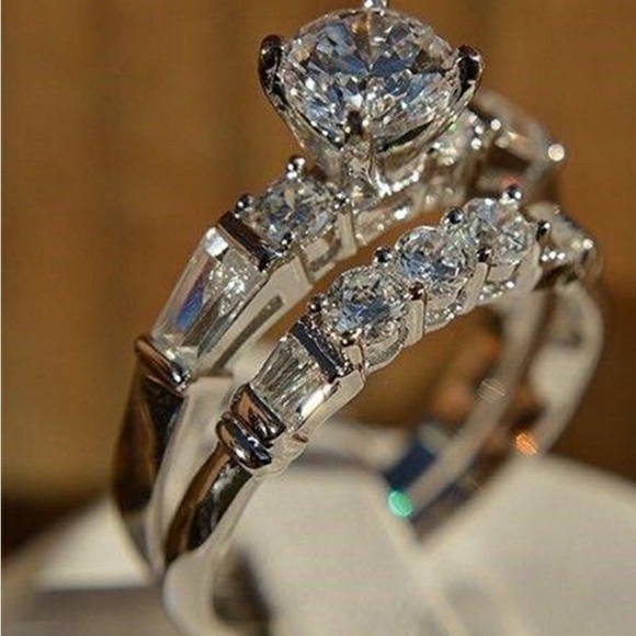 FIRM SALE Luxury3ct Total Simulated Diamond Ring Set